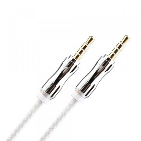 Wholesale Auxiliary Music Cable 3.5mm to 3.5mm Wire Cable with Metallic Head (Silver - Silver)
